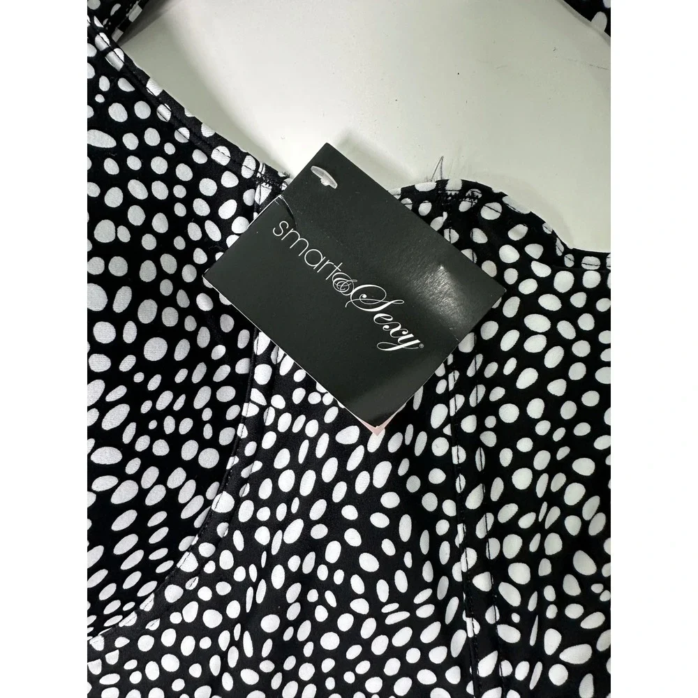 Smart & Sexy Black White Polka Dot Underwire Longline Bikini Swim Top NWT 42DD